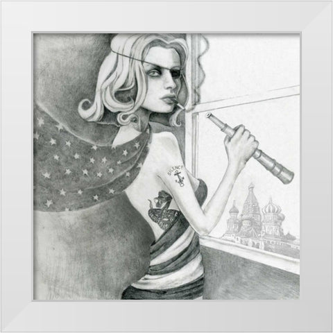 The Spy (Drawing) White Modern Wood Framed Art Print by Goddess, Jami