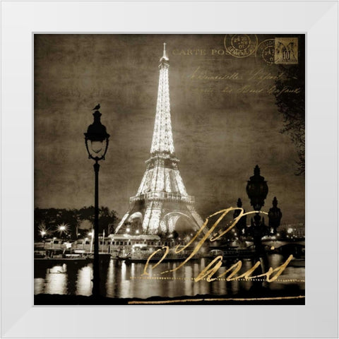 Paris At Night In Sepia White Modern Wood Framed Art Print by Carrigan, Kate