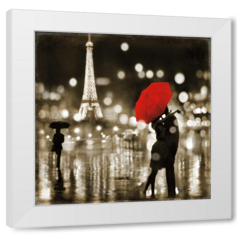 A Paris Kiss White Modern Wood Framed Art Print by Carrigan, Kate