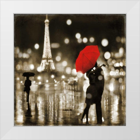 A Paris Kiss White Modern Wood Framed Art Print by Carrigan, Kate