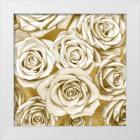 Ivory Roses on Gold White Modern Wood Framed Art Print by Bennett, Kate