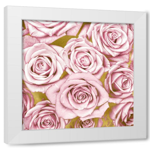 Pink Roses on Gold White Modern Wood Framed Art Print by Bennett, Kate