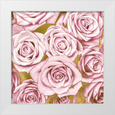 Pink Roses on Gold White Modern Wood Framed Art Print by Bennett, Kate
