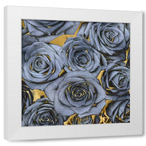 Roses - Blue on Gold White Modern Wood Framed Art Print by Bennett, Kate