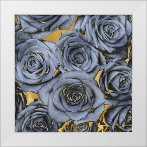 Roses - Blue on Gold White Modern Wood Framed Art Print by Bennett, Kate