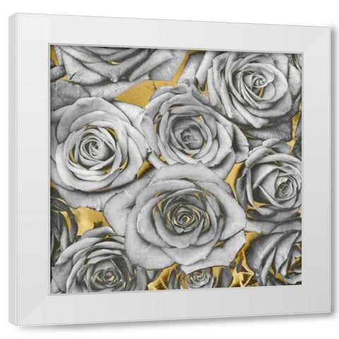 Roses - Silver on Gold White Modern Wood Framed Art Print by Bennett, Kate