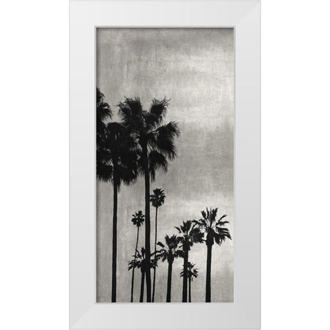 Palm Silhouette on Silver I White Modern Wood Framed Art Print by Bennett, Kate
