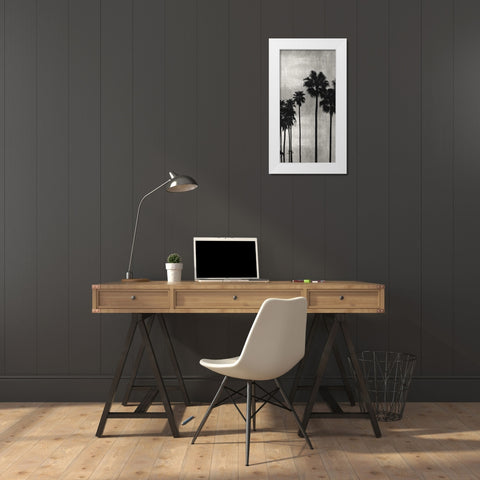 Palm Silhouette on Silver III White Modern Wood Framed Art Print by Bennett, Kate