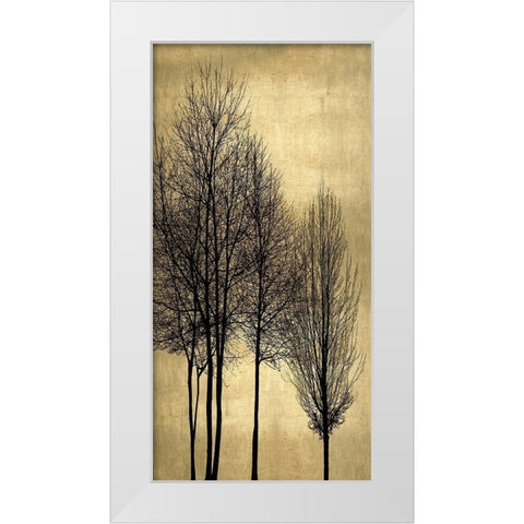 Tree Silhutette on Gold I White Modern Wood Framed Art Print by Bennett, Kate