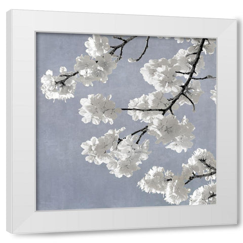 Blossoms on Blue II White Modern Wood Framed Art Print by Bennett, Kate