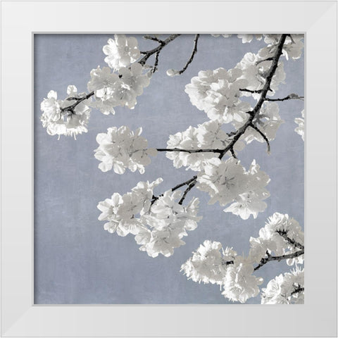 Blossoms on Blue II White Modern Wood Framed Art Print by Bennett, Kate