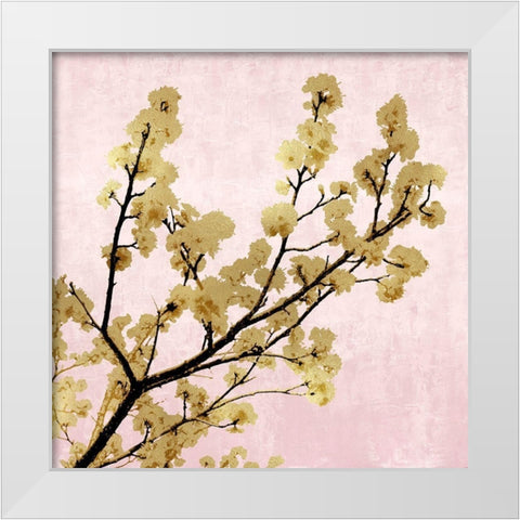 Gold Blossoms on Pink II White Modern Wood Framed Art Print by Bennett, Kate