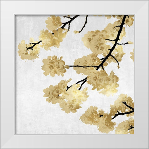 Gold Blossoms on White II White Modern Wood Framed Art Print by Bennett, Kate