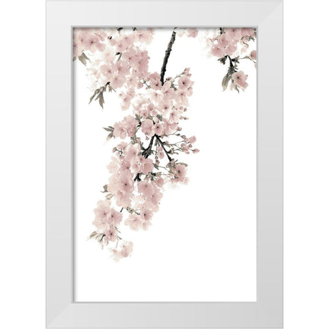 Pink Blossoms on White II White Modern Wood Framed Art Print by Bennett, Kate