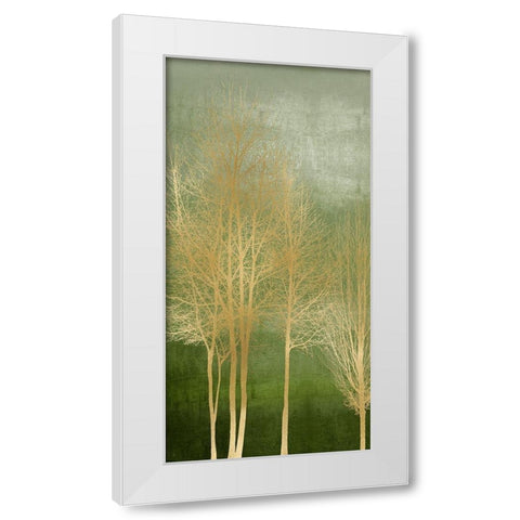 Gold Trees on Green Panel I White Modern Wood Framed Art Print by Bennett, Kate