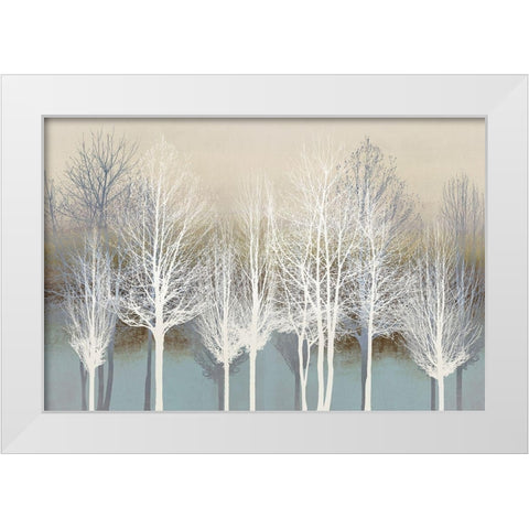 Trees on Aqua White Modern Wood Framed Art Print by Bennett, Kate