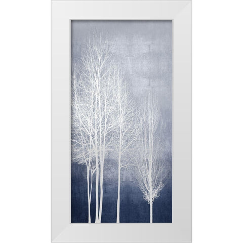 White Trees on Blue Panel I White Modern Wood Framed Art Print by Bennett, Kate