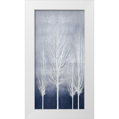 White Trees on Blue Panel II White Modern Wood Framed Art Print by Bennett, Kate