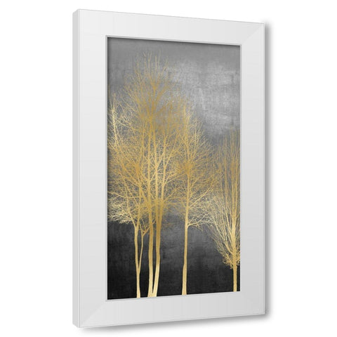 Gold Trees on Gray Panel I White Modern Wood Framed Art Print by Bennett, Kate