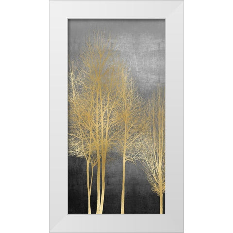 Gold Trees on Gray Panel I White Modern Wood Framed Art Print by Bennett, Kate