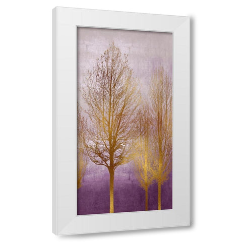 Gold Trees on Purple Panel I  White Modern Wood Framed Art Print by Bennett, Kate