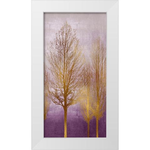 Gold Trees on Purple Panel I  White Modern Wood Framed Art Print by Bennett, Kate