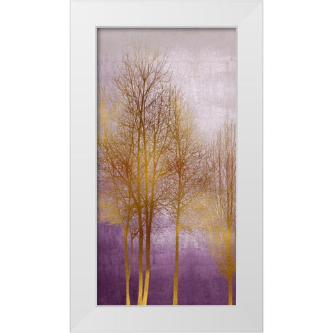 Gold Trees on Purple Panel II White Modern Wood Framed Art Print by Bennett, Kate