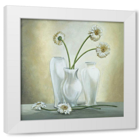 Vasi bianchi con gerbere White Modern Wood Framed Art Print by Corradini, Lisa