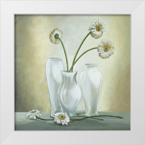 Vasi bianchi con gerbere White Modern Wood Framed Art Print by Corradini, Lisa