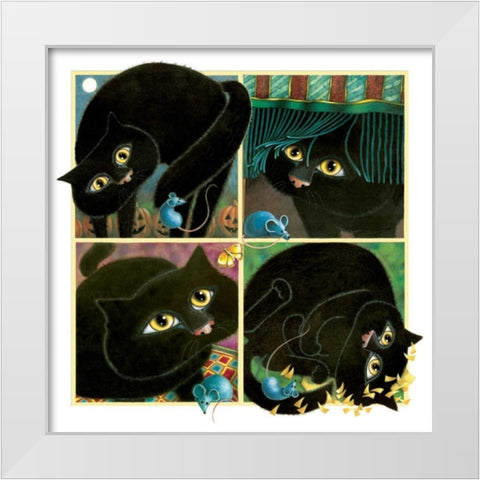 A Cat Never Tells White Modern Wood Framed Art Print by Seeley, Laura