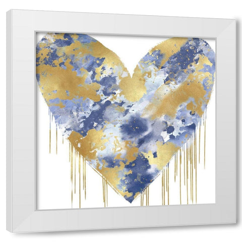 Big Hearted Blue and Gold White Modern Wood Framed Art Print by Rodgers, Lindsay