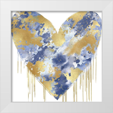 Big Hearted Blue and Gold White Modern Wood Framed Art Print by Rodgers, Lindsay