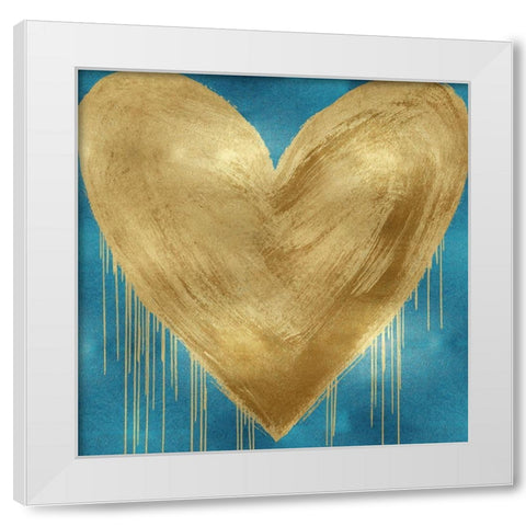 Big Hearted Gold on Aqua White Modern Wood Framed Art Print by Rodgers, Lindsay
