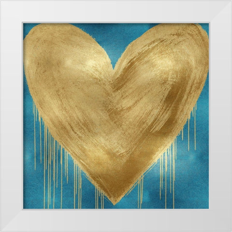 Big Hearted Gold on Aqua White Modern Wood Framed Art Print by Rodgers, Lindsay
