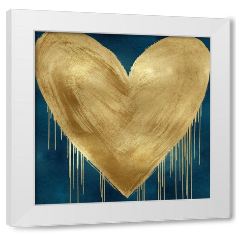 Big Hearted Gold on Teal White Modern Wood Framed Art Print by Rodgers, Lindsay
