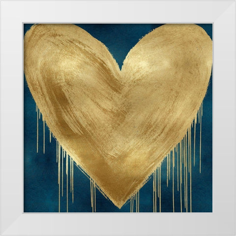 Big Hearted Gold on Teal White Modern Wood Framed Art Print by Rodgers, Lindsay