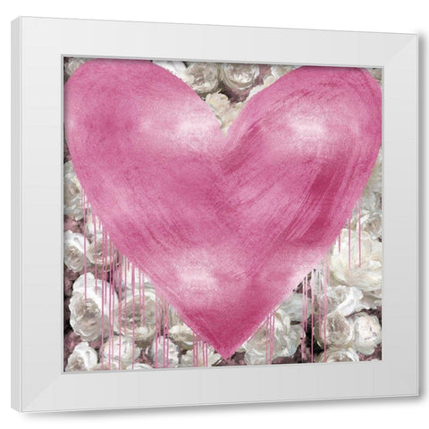 Big Hearted Pink on Flowers White Modern Wood Framed Art Print by Rodgers, Lindsay