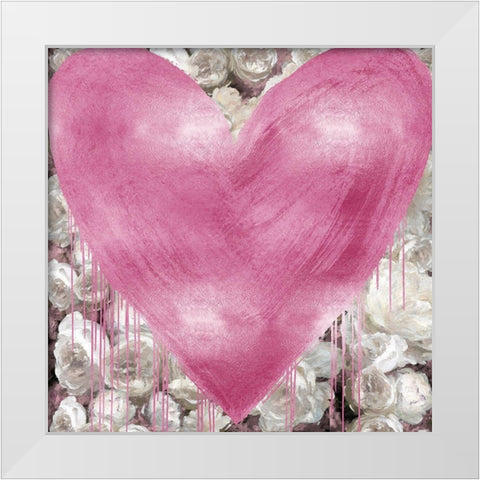 Big Hearted Pink on Flowers White Modern Wood Framed Art Print by Rodgers, Lindsay