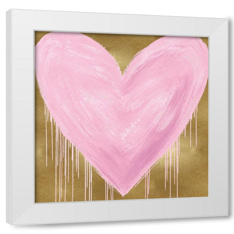 Big Hearted Pink on Gold White Modern Wood Framed Art Print by Rodgers, Lindsay
