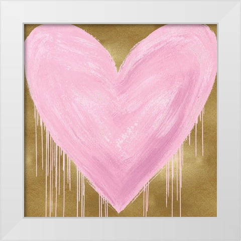 Big Hearted Pink on Gold White Modern Wood Framed Art Print by Rodgers, Lindsay