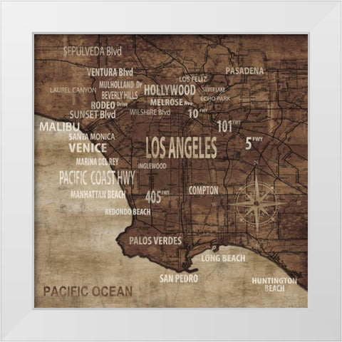 Map of Los Angeles White Modern Wood Framed Art Print by Wilson, Luke