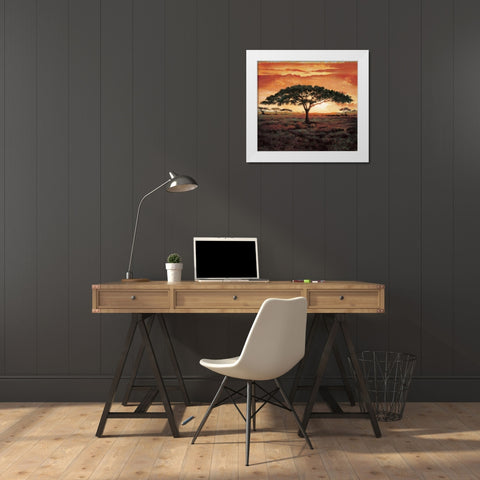 Masai Tree White Modern Wood Framed Art Print by Madou