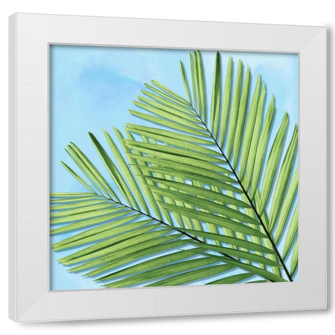 Palm on Blue I White Modern Wood Framed Art Print by Jensen, Mia