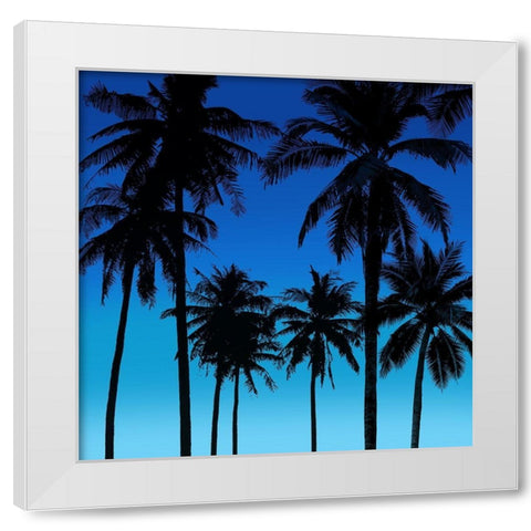Palms Black on Blue I White Modern Wood Framed Art Print by Jensen, Mia
