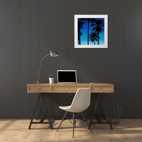 Palms Black on Blue II White Modern Wood Framed Art Print by Jensen, Mia