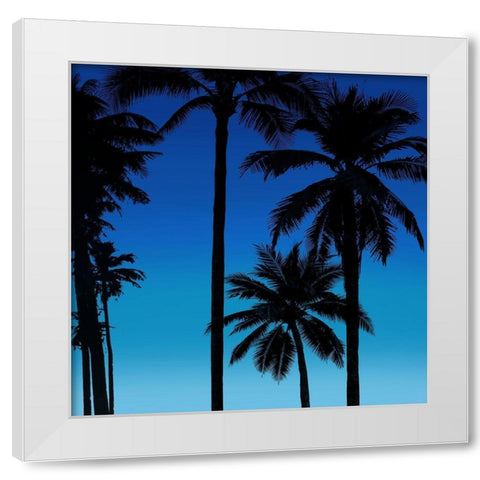 Palms Black on Blue II White Modern Wood Framed Art Print by Jensen, Mia