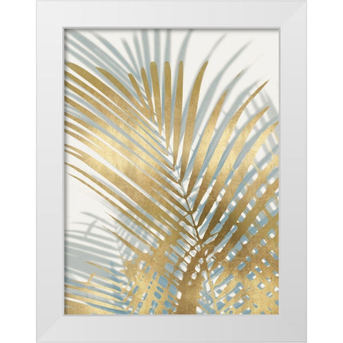 Palm Shadows Aqua on Gold I White Modern Wood Framed Art Print by Miller, Melonie