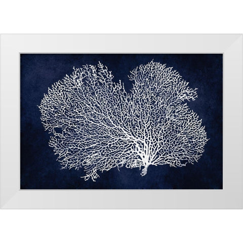 Sea Fan on Indigo Blue II White Modern Wood Framed Art Print by Miller, Melonie