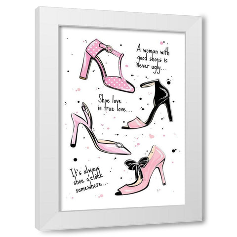 Shoe Quotes White Modern Wood Framed Art Print by Pavlova, Martina