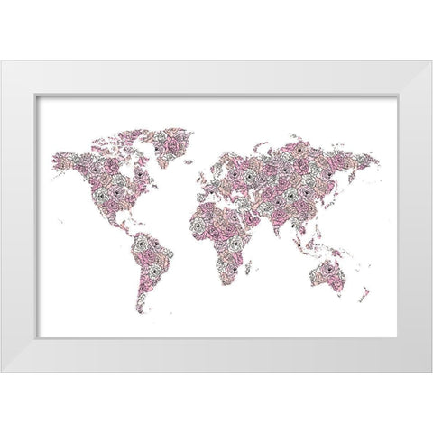 Peony Map White Modern Wood Framed Art Print by Pavlova, Martina